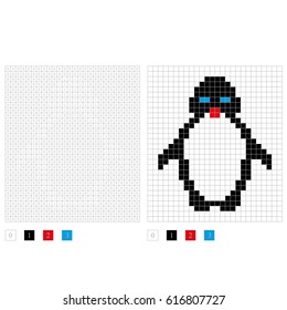 Coloring page with numbered squares. Pixel coloring penguin. Game for preschool kids.  Vector illustration