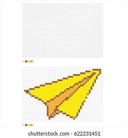 Coloring page with numbered squares. Pixel coloring paper plane.  
 Game for preschool kids.  Vector illustration