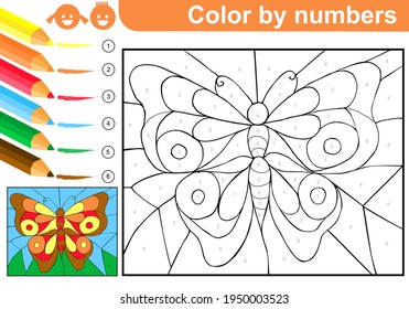 Coloring Page - Numbers. Butterfly. Coloring Puzzle With Numbers For Kids. Spring. Summer. Worksheet At School, Home. Sketch. Vector.