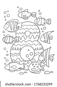 Coloring page - Numbers.  Education and fun for children's. Baby first numbers - colorize and count. Printable worksheet - 8 eight with fish 