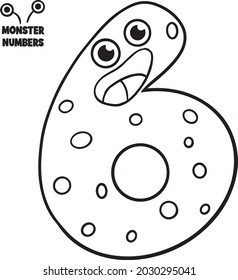 Coloring page - Numbers. Education and fun for children's. Baby first numbers - colorize and count. Printable worksheet - 6 six with monsters 