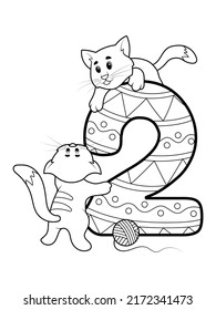 Coloring page - Numbers. Education and fun for childrens. Printable worksheet -2 one with a cat.