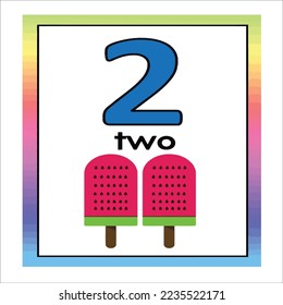 Coloring page - Numbers. Education and fun for children's. Baby first numbers - colorize and count. Printable worksheet - 02 two with ice-cream