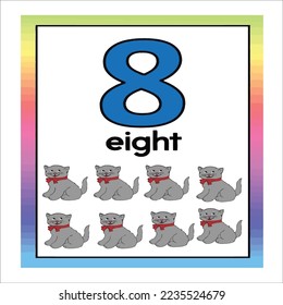 Coloring page - Numbers. Education and fun for children's. Baby first numbers - colorize and count. Printable worksheet - 8 eight with dog