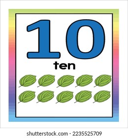 Coloring page - Numbers. Education and fun for children's. Baby first numbers - colorize and count. Printable worksheet - 10 ten leaf