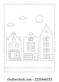 coloring page with old houses