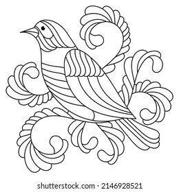 Coloring page for older children. Birds hand drawn in vintage style. Vector illustration.