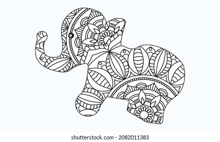 Coloring page, Ornament Elephant Vector illustration in Zentangle style. Hand drawn design elements.