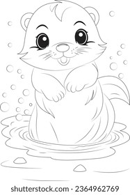 Coloring page a otter playing in a stream