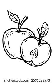 Esquema de la página para colorear de la Ilustración vectorial de la manzana en estilo lindo de la historieta de la línea conveniente para el niño