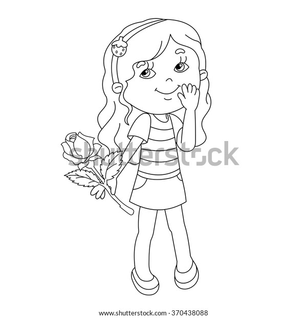 Coloring Page Outline Beautiful Girl Rose Stock Vector Royalty Free 370438088