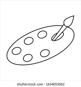 Coloring page outline of brush and paint on the palette. Simple shapes. Vector illustration, coloring book for kids.