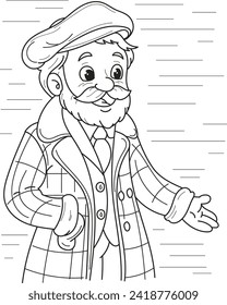 Coloring page outline of the cartoon adult man in coat. Colorful vector illustration, summers coloring book for kids.