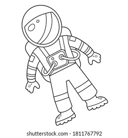 Coloring Page Outline Of a cartoon astronaut in spacesuit. Space. Coloring book for kids.