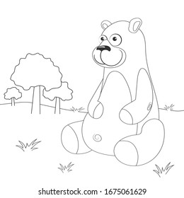 Coloring page outline of cartoon bear. Page for coloring book of funny grizzly for kids. Activity colorless picture about cute animals. Anti-stress page for child. Black and white vector illustration.