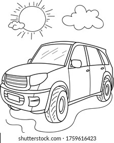 Coloring page outline of the cartoon big truck car. Colorful vector illustration, summer coloring book for kids.