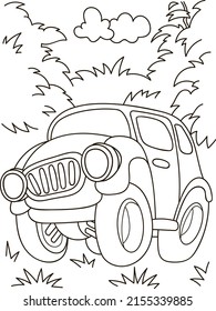 Coloring page outline of the cartoon big truck car. Colorful vector illustration, summer coloring book for kids.