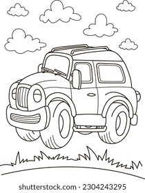 Coloring page outline of the cartoon big truck car. Colorful vector illustration, summer coloring book for kids.