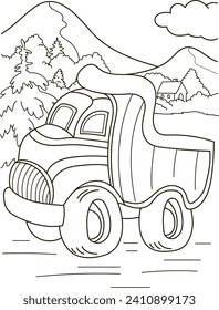 Esquema de la página de color del coche de gran camión de dibujos animados. Ilustración vectorial colorida, libro de coloración de verano para niños.