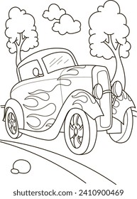 Coloring page outline of the cartoon big truck car. Colorful vector illustration, summer coloring book for kids.