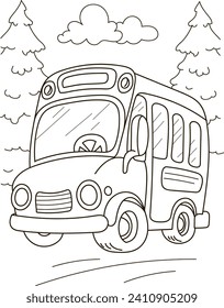 Esquema de la página de color del coche de gran camión de dibujos animados. Ilustración vectorial colorida, libro de coloración de verano para niños.