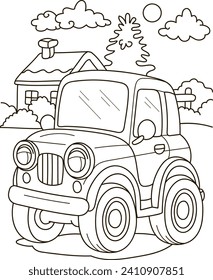 Coloring page outline of the cartoon big truck car. Colorful vector illustration, summer coloring book for kids.