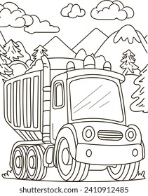 Coloring page outline of the cartoon big truck car. Colorful vector illustration, summer coloring book for kids.