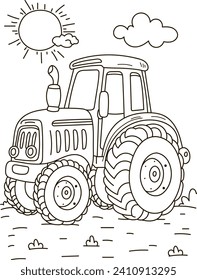 Coloring page outline of the cartoon big truck car. Colorful vector illustration, summer coloring book for kids.