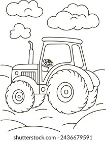 Coloring page outline of the cartoon big truck car. Colorful vector illustration, summer coloring book for kids.