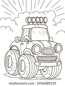 Coloring page outline of the cartoon big truck car. Colorful vector illustration, summer coloring book for kids.