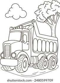 Coloring page outline of the cartoon big truck car. Colorful vector illustration, summer coloring book for kids.