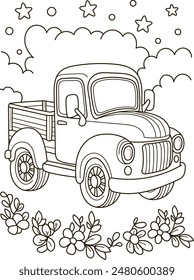 Coloring page outline of the cartoon big truck car. Colorful vector illustration, summer coloring book for kids.