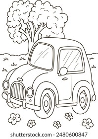 Coloring page outline of the cartoon big truck car. Colorful vector illustration, summer coloring book for kids.