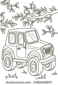 Coloring page outline of the cartoon big truck car. Colorful vector illustration, summer coloring book for kids.