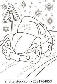 Malvorlage Umriss der Cartoon großen LKW-Auto. Farbige Vektorgrafik, Winter-Malbuch für Kinder.