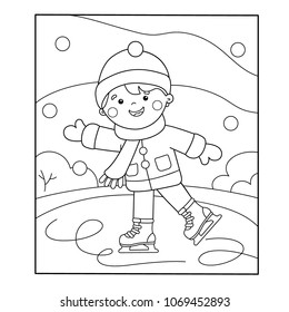 Coloring Page Outline Of cartoon boy skating. Winter sports. Coloring book for kids
