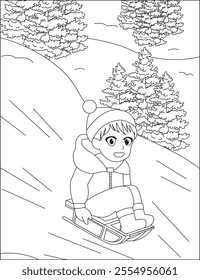 Coloring Page Outline Of Cartoon Boy Skating Winter Sports Vector