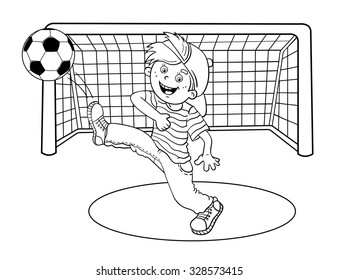 Coloring Page Outline Of A Cartoon Boy Kicking A Soccer Ball