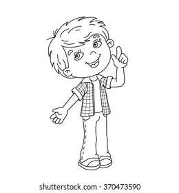 Coloring page outline of cartoon Boy with great idea