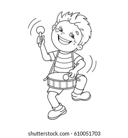 Coloring Page Outline Of cartoon Boy playing the drum. Musical instruments. Coloring book for kids