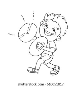 Coloring Page Outline Of cartoon Boy playing the cymbals. Musical instruments. Coloring book for kids
