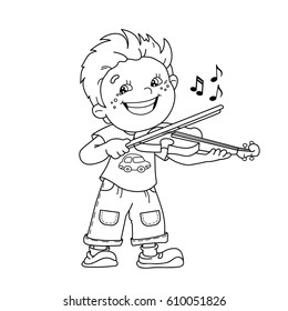 Coloring Page Outline Of cartoon Boy playing the violin. Musical instruments. Coloring book for kids