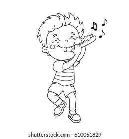 Coloring Page Outline Of cartoon Boy playing the flute. Musical instruments. Coloring book for kids