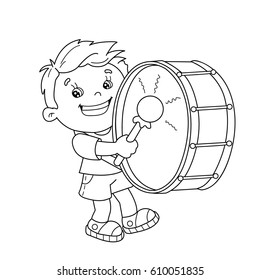 Coloring Page Outline Of cartoon Boy playing the drum. Musical instruments. Coloring book for kids