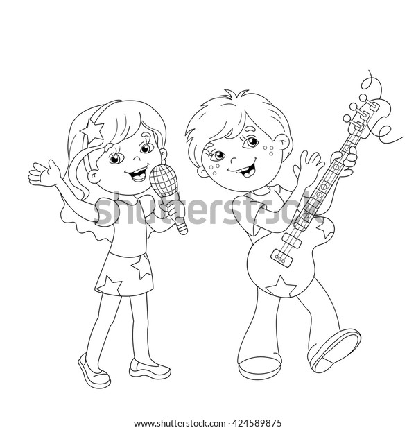 Coloring Page Outline Cartoon Boy Girl Stock Vector Royalty Free