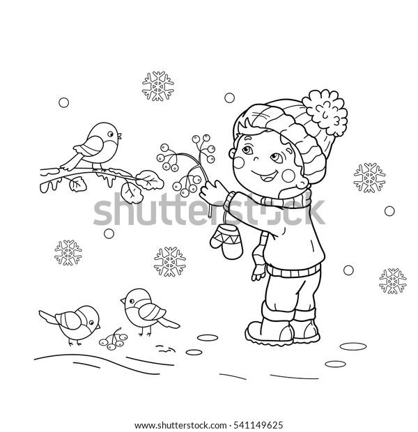 Coloring Page Outline Cartoon Boy Feeding Stock Vector (Royalty Free ...