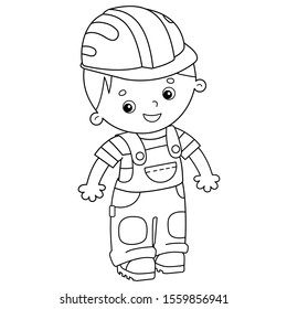 Coloring Page Outline of cartoon builder in hardhat. Profession. Coloring book for kids.