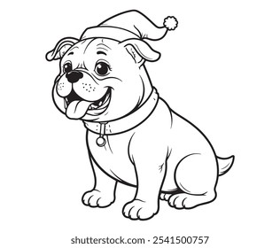 Coloring Page Outline Of cartoon Bulldog. The year of the dog. Christmas. New year. Coloring book for kids