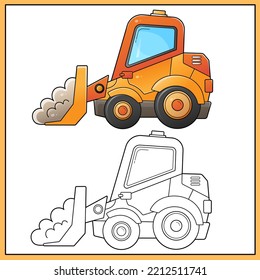 Coloring Page Outline Of cartoon bulldozer. Construction vehicles. Coloring book for kids. 
