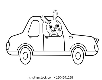 Coloring page outline of cartoon car with animal. Vector image on white background. Coloring book of transport for kids.